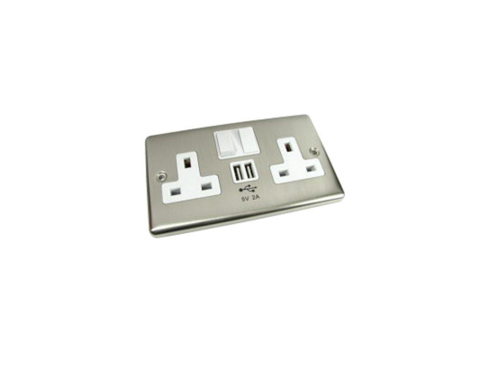 Wall Brushed Chrome USB Socket